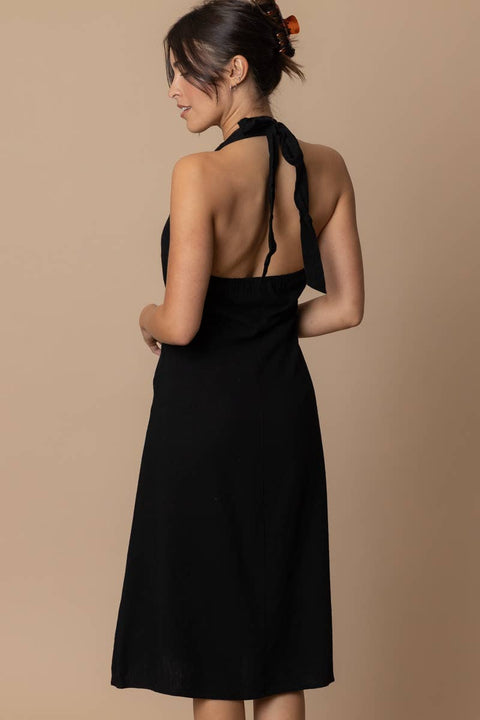 Halter Neck Button Down Midi Dress
