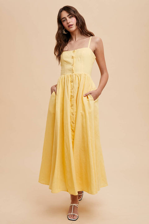LINEN BLEND BUTTON DRESS
