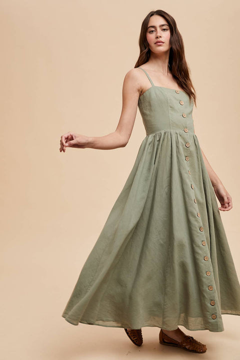 LINEN BLEND BUTTON DRESS
