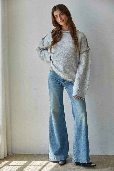 Knit Sweater Crew Neck With Rolled Edge