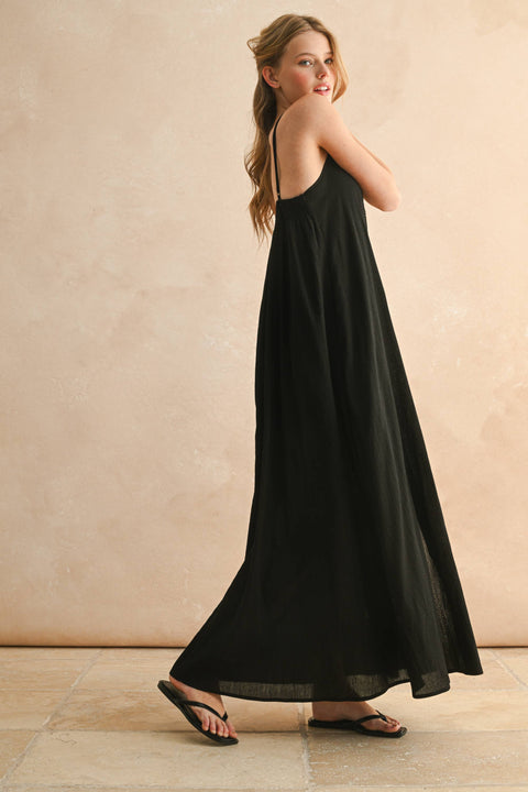 Straw Trimmed Long Dress