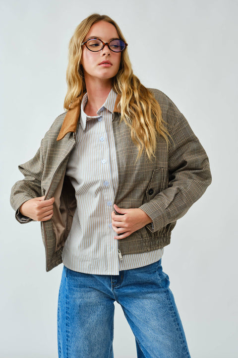 CLASSIC PLAID BOMBER COLLAR JACKET