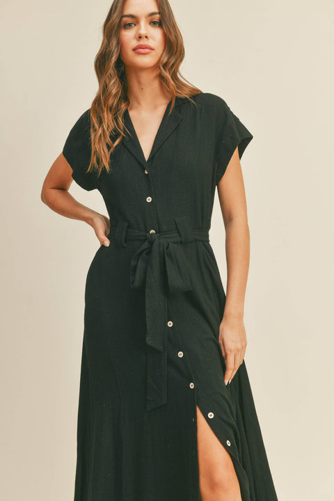 V-NECK BUTTONDOWN A LINE SHIRT DRESS