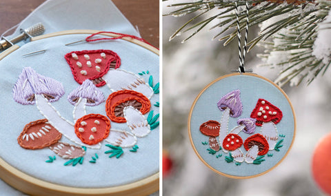 Holiday Decor: Mushroom Embroidered Christmas Ornament Kit