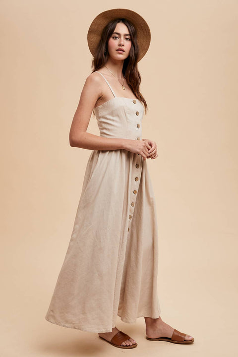 LINEN BLEND BUTTON DRESS