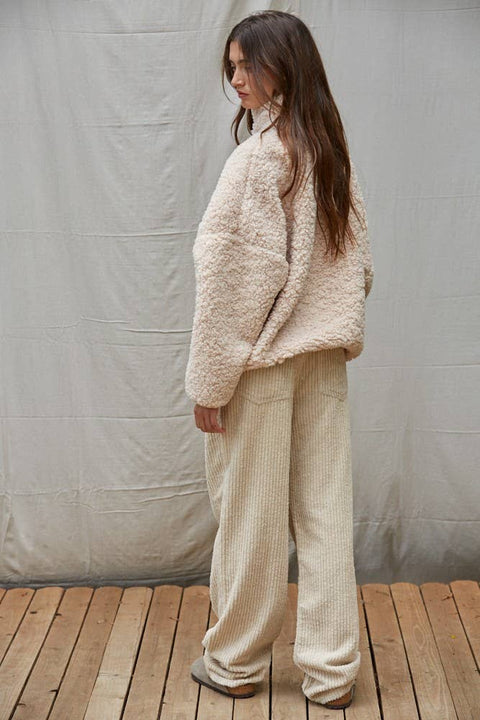 Zip-up Oversized Sherpa Pullover Top