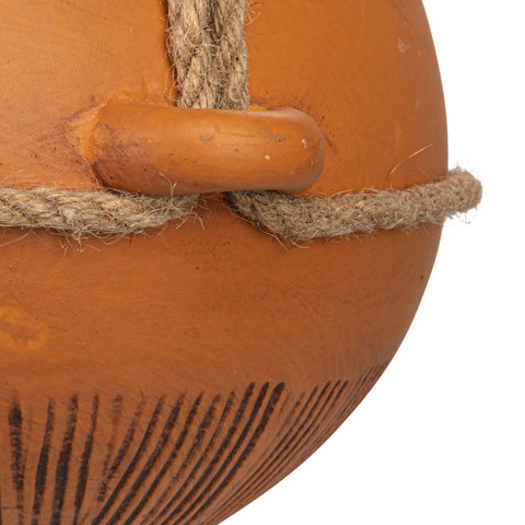 Hanging Debossed Stoneware Planter w/ Jute Rope Hanger