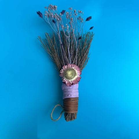 Mini Besom Broom with Dried Florals & Purple Strawflower