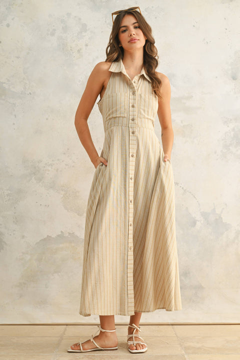 STRIPED BUTTON DOWN SHIRT DRESS