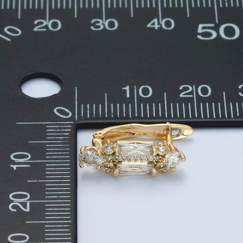 14K Gold Filled Micro Paved Baguette English Lock Earrings