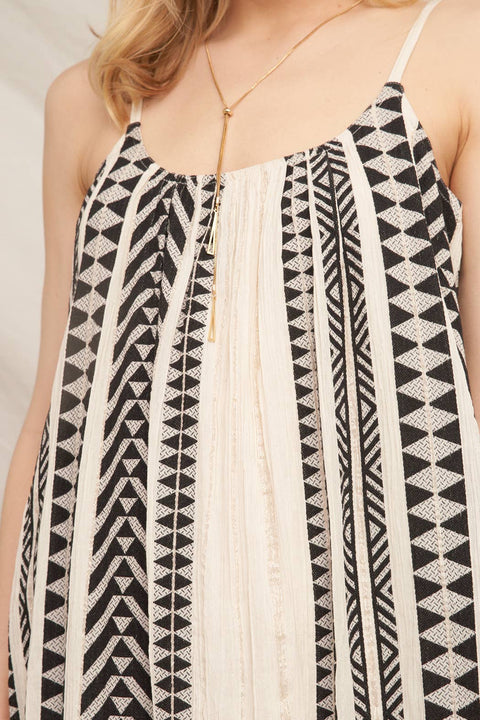 Embroidered Aztec Striped Cami Maxi Dress