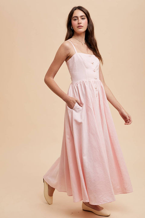 LINEN BLEND BUTTON DRESS
