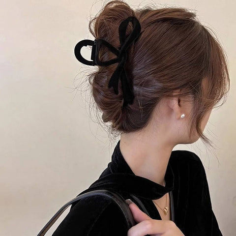 Velvet Bow Hair Claw Black