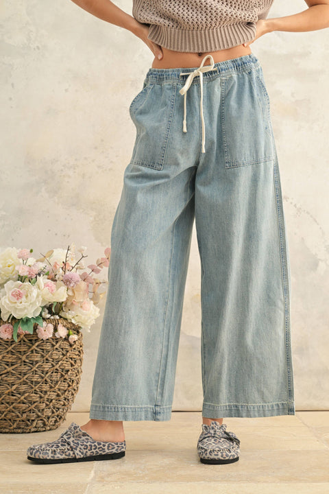 ELASTIC BAND DENIM PANTS