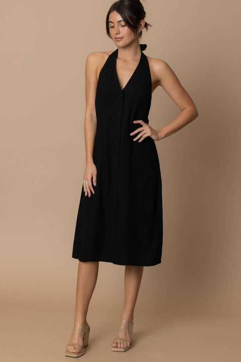 Halter Neck Button Down Midi Dress