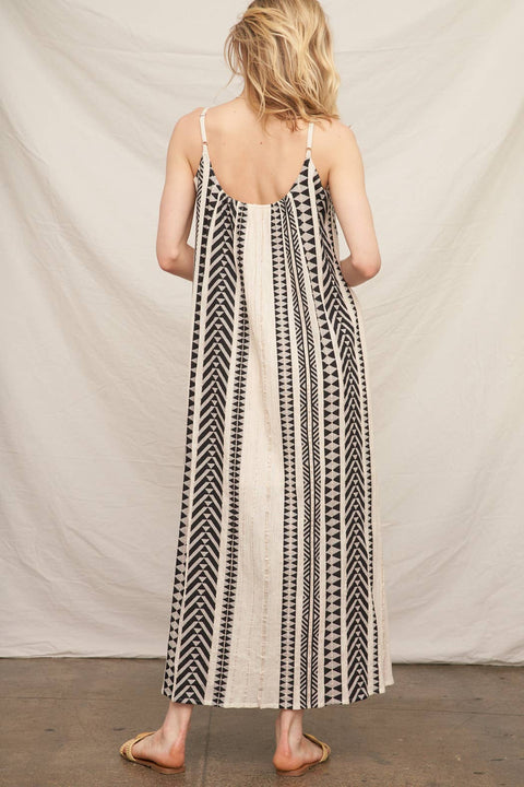 Embroidered Aztec Striped Cami Maxi Dress