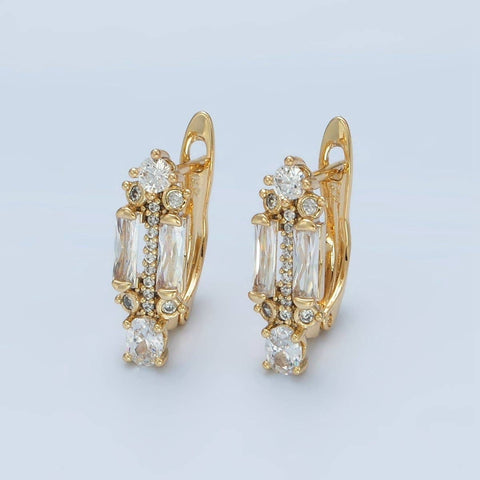 14K Gold Filled Micro Paved Baguette English Lock Earrings