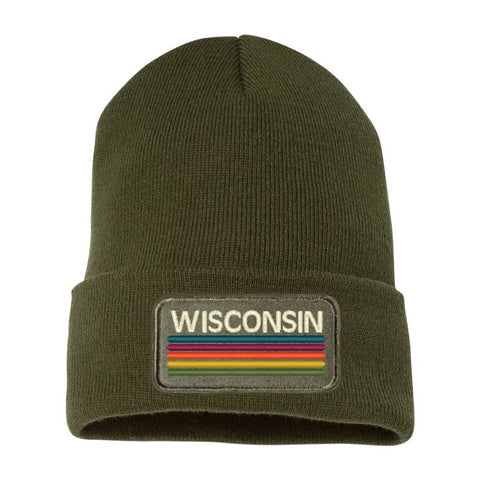 Cle Elum Patched Retro Beanie - Olive Green Foldover Brim