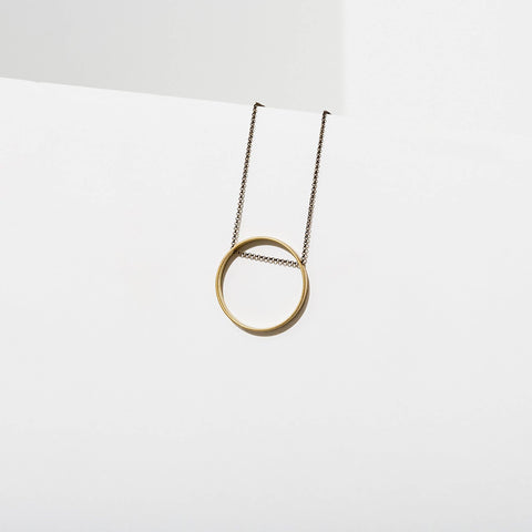 Brass Circle Horizon Pendant Necklace
