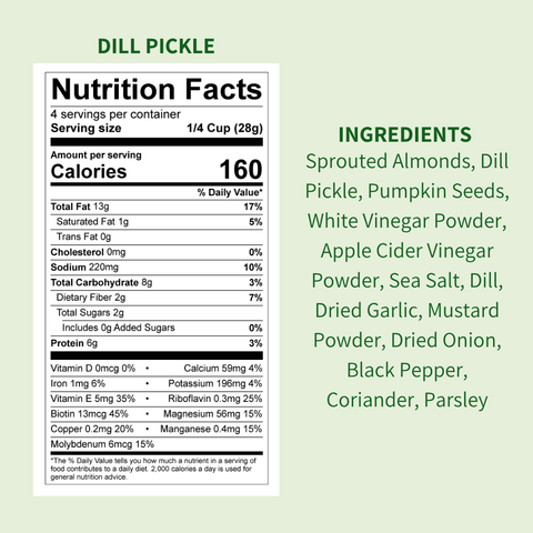 Dill Pickle + Pepitas Sprouted Almonds, 4oz Pantry Bag
