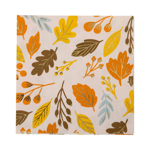 Foiled Harvest Leaves Cocktail Napkin