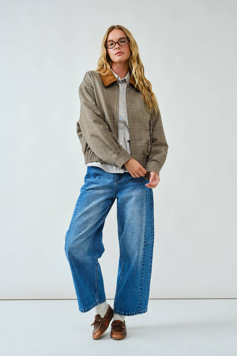 CLASSIC PLAID BOMBER COLLAR JACKET