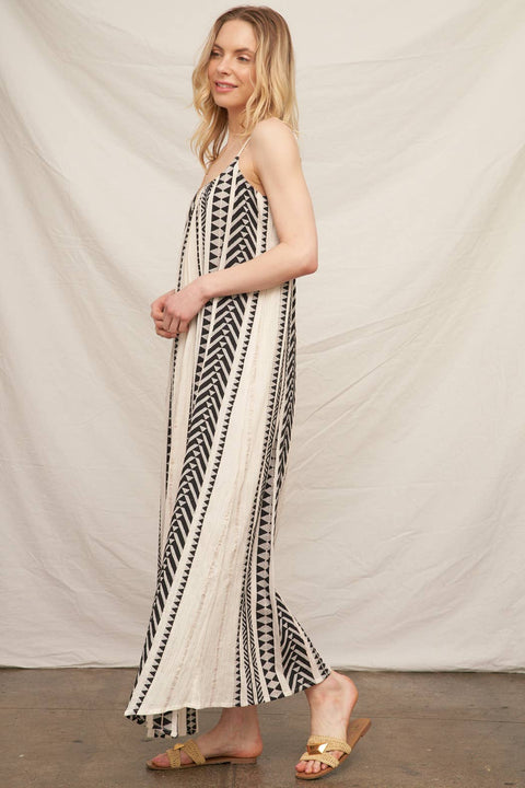 Embroidered Aztec Striped Cami Maxi Dress