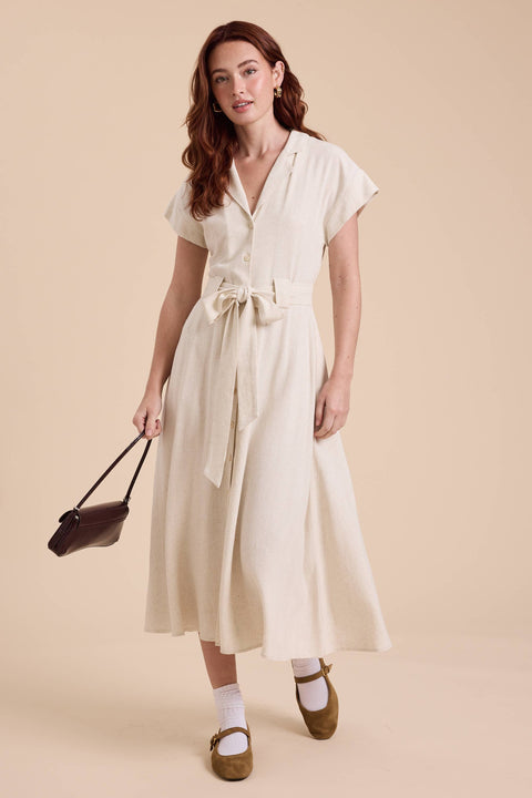 V-NECK BUTTONDOWN A LINE SHIRT DRESS