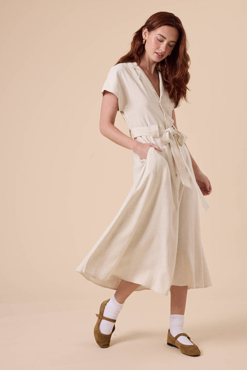 V-NECK BUTTONDOWN A LINE SHIRT DRESS