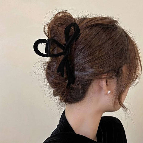 Velvet Bow Hair Claw Black