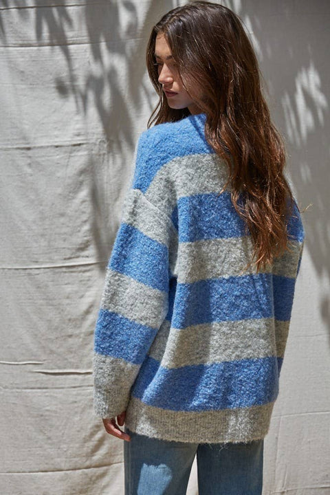 Striped Crew Neck Textured Sweater