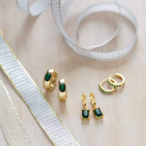 Emerald Green Huggie Hoop Earrings