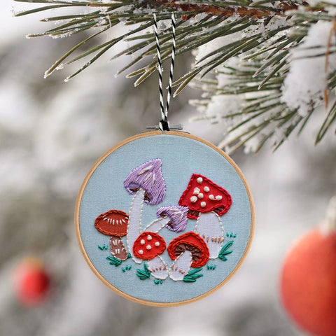 Holiday Decor: Mushroom Embroidered Christmas Ornament Kit