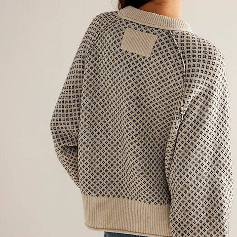 Simple Jacquard Round Neck Pullover Sweater
