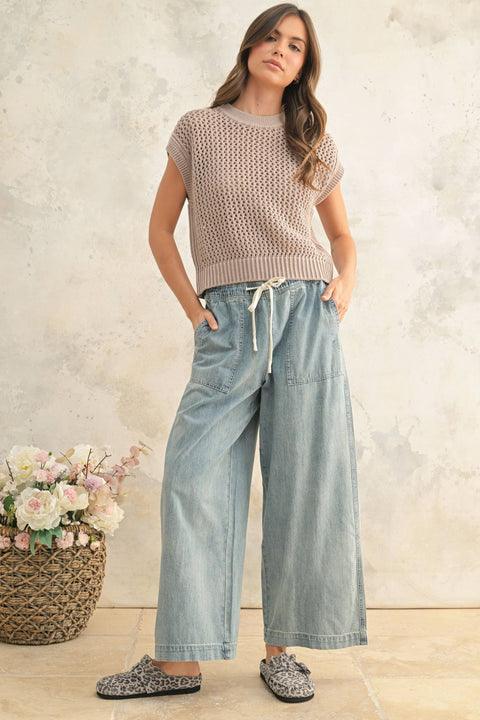 ELASTIC BAND DENIM PANTS
