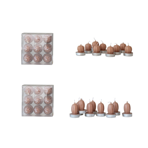 Unscented Pumpkin Shaped Tealights in Box, Set of 9, 2 Styles