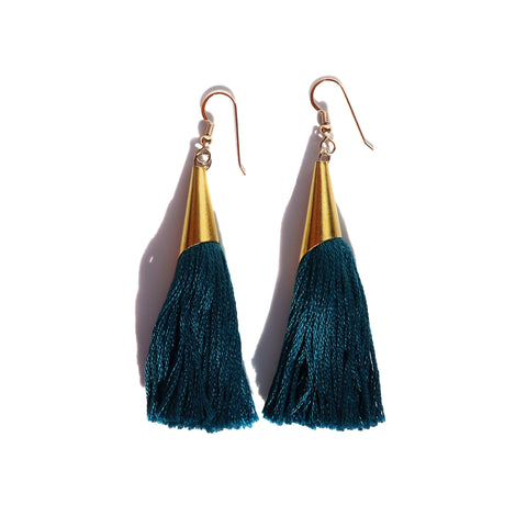 Teal Fringe Earrings