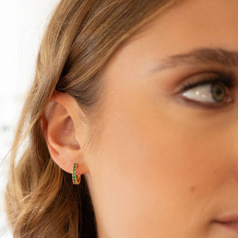 Emerald Green Huggie Hoop Earrings
