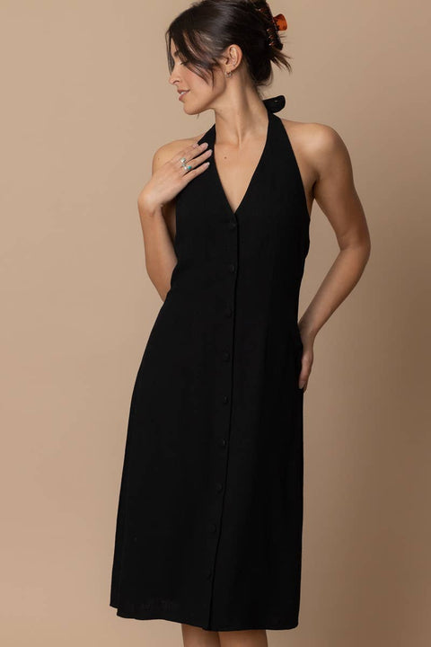 Halter Neck Button Down Midi Dress