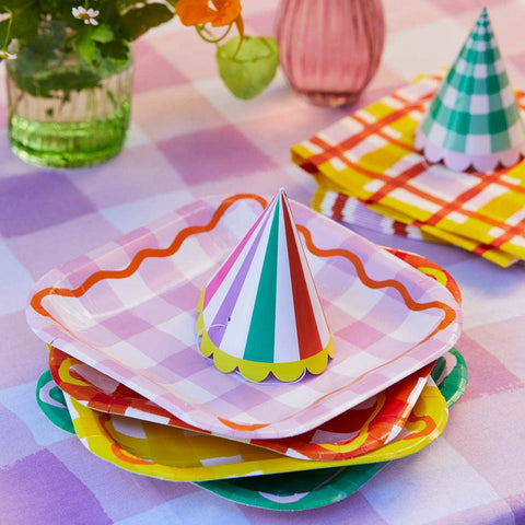 Multicolored Square Summer Plates | 12 Pack |