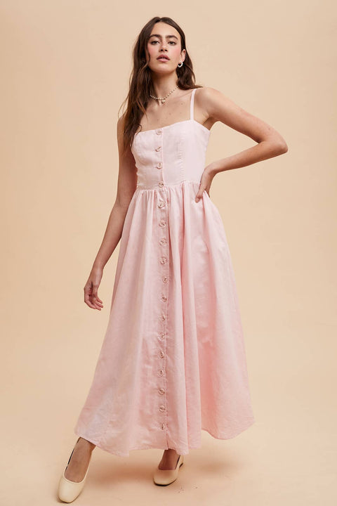 LINEN BLEND BUTTON DRESS
