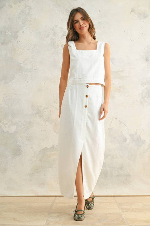 BUTTON AND SLIT FRONT LONG SKIRT