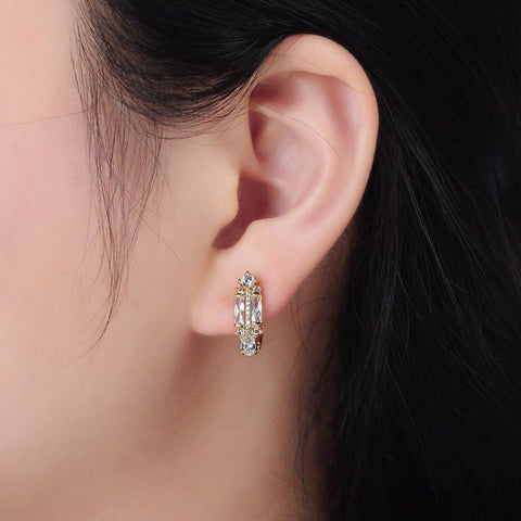 14K Gold Filled Micro Paved Baguette English Lock Earrings