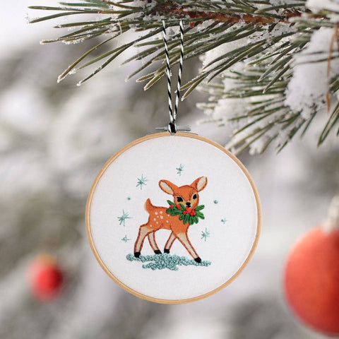 Hand Embroidery Ornament Kit, Festive Deer