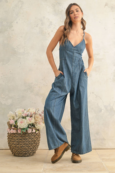 Chambray Fabric Jumpsuit