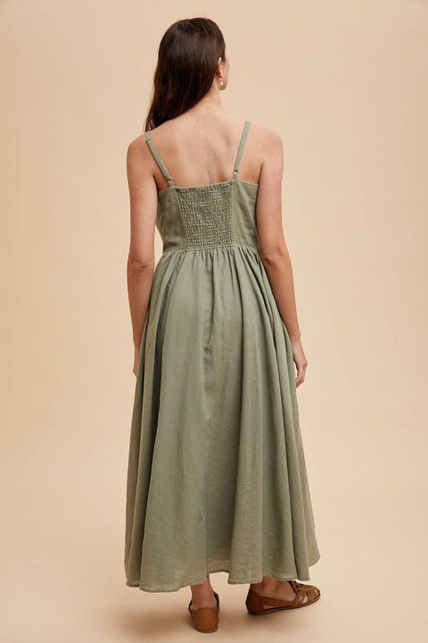 LINEN BLEND BUTTON DRESS