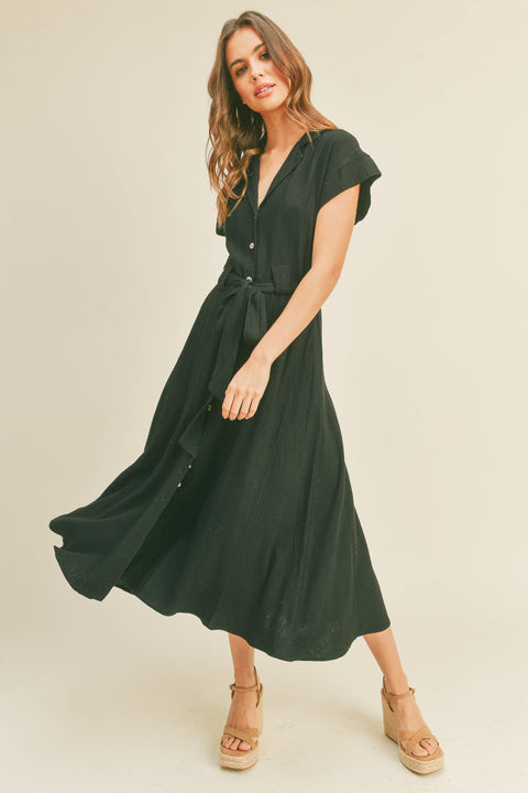 V-NECK BUTTONDOWN A LINE SHIRT DRESS