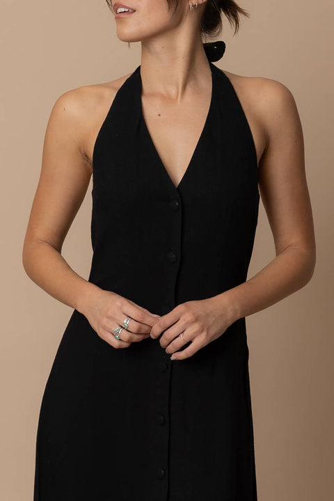 Halter Neck Button Down Midi Dress
