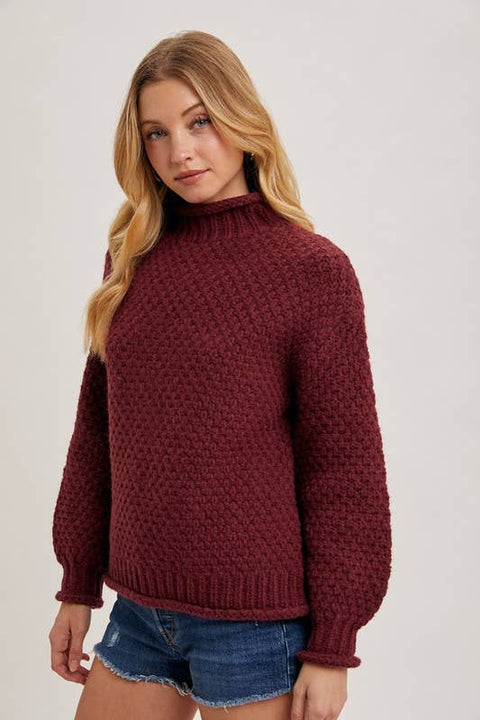 Mock Neck Oversized Waffle Knit Sweater