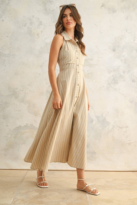 STRIPED BUTTON DOWN SHIRT DRESS